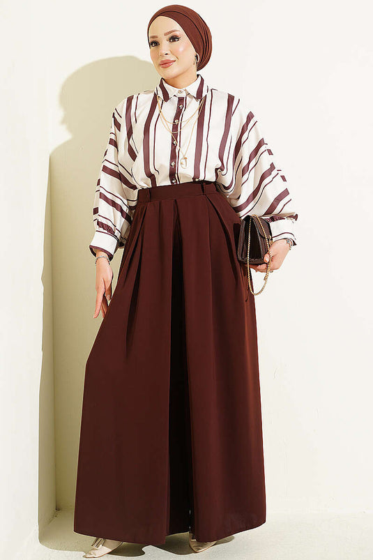 Pantalon Large À Pli En Café