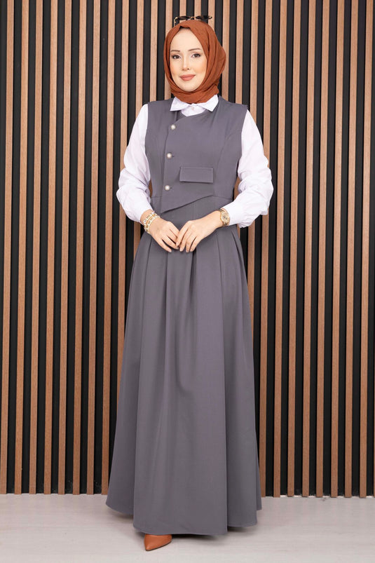 Ensemble robe salopette avec chemise à détails en relief gris