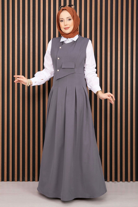 Ensemble robe salopette avec chemise à détails en relief gris