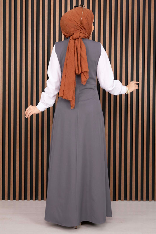 Ensemble robe salopette avec chemise à détails en relief gris