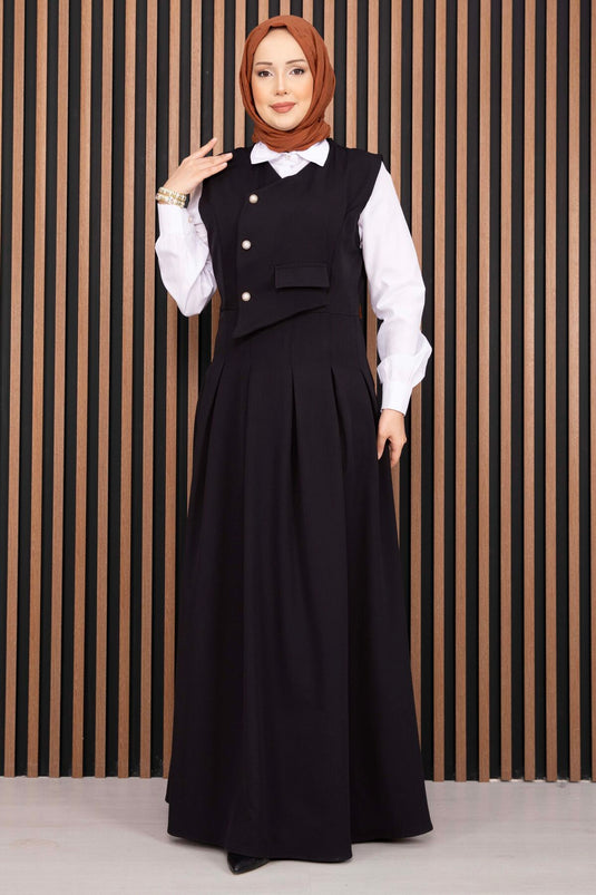 Ensemble robe salopette avec chemise à détails en relief noir