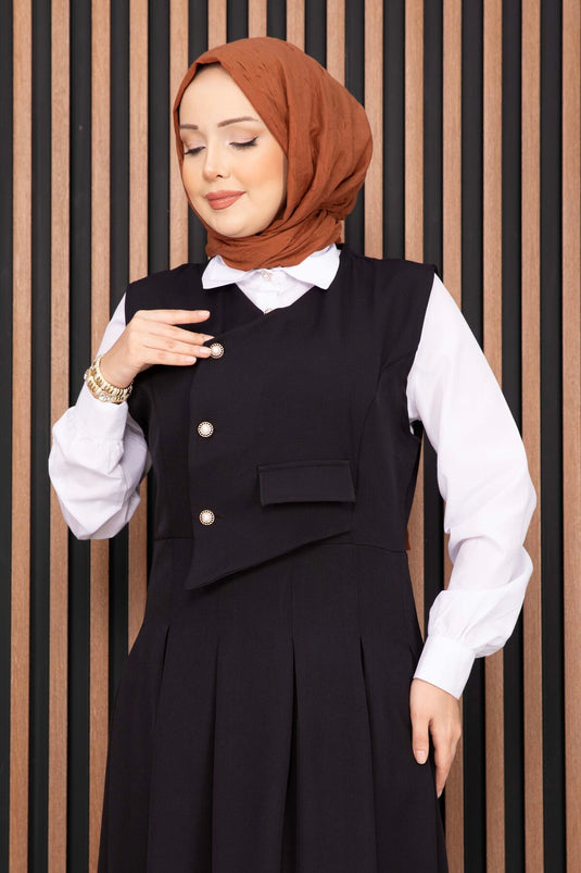 Ensemble robe salopette avec chemise à détails en relief noir