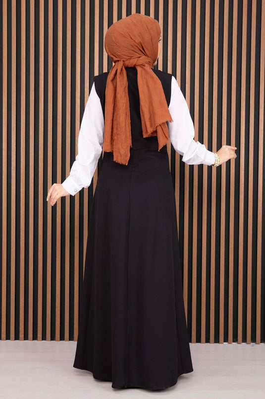 Ensemble robe salopette avec chemise à détails en relief noir