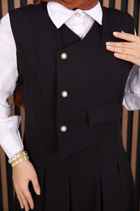 Ensemble robe salopette avec chemise à détails en relief noir