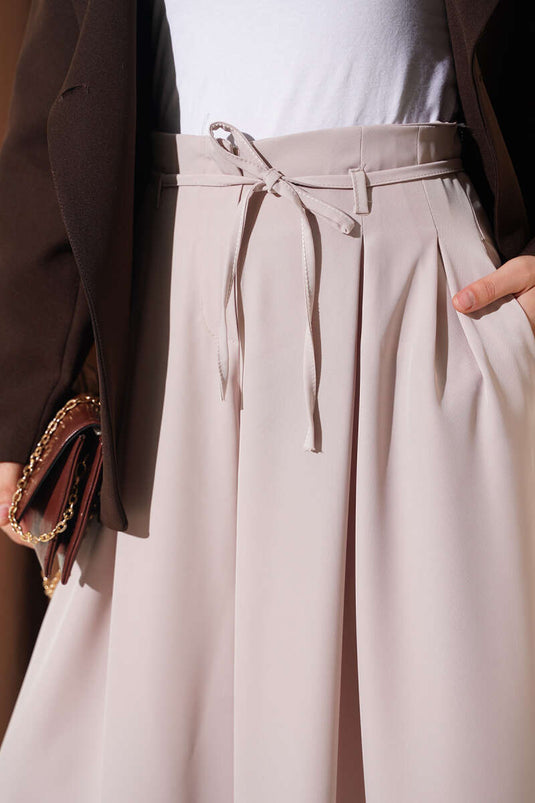 Beige Tie-Detail Drawstring Pants