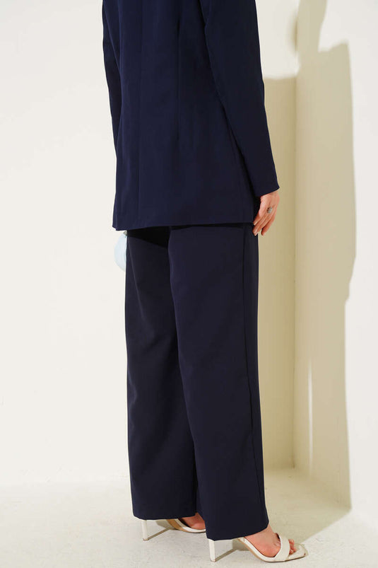 Pantalon plissé à ceinture en corde bleu marine