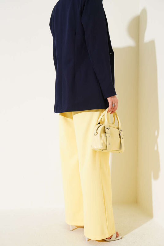 Pile Detaylı İp Kuşaklı Pantolon Sarı