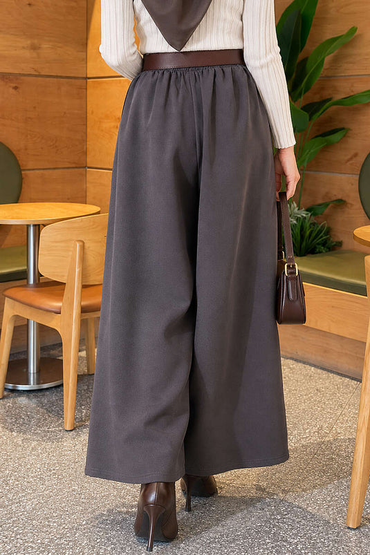 Relaxed Pants With Pile Detail And Belt In Smoke Grey