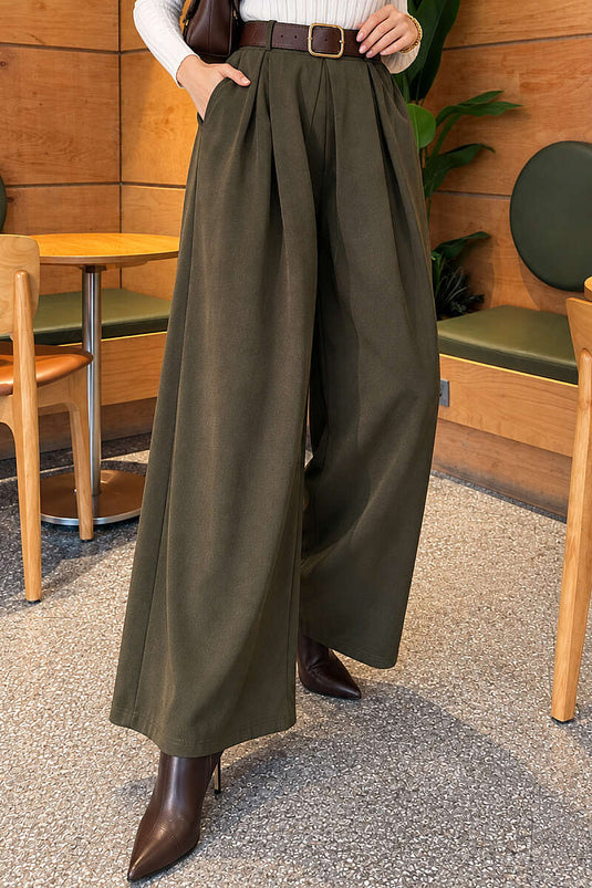 Harem Style Cargo Pants With Pile Detail And Belt In Khaki