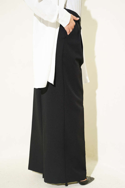 Pantalon Palazzo À Détails Pile Noir