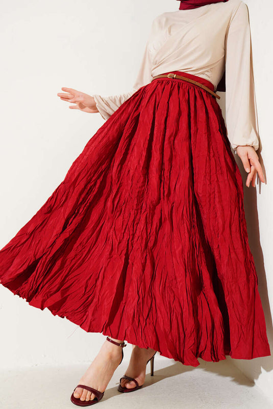 Jupe plissée à taille haute avec fermeture éclair Krash Rouge bordeaux