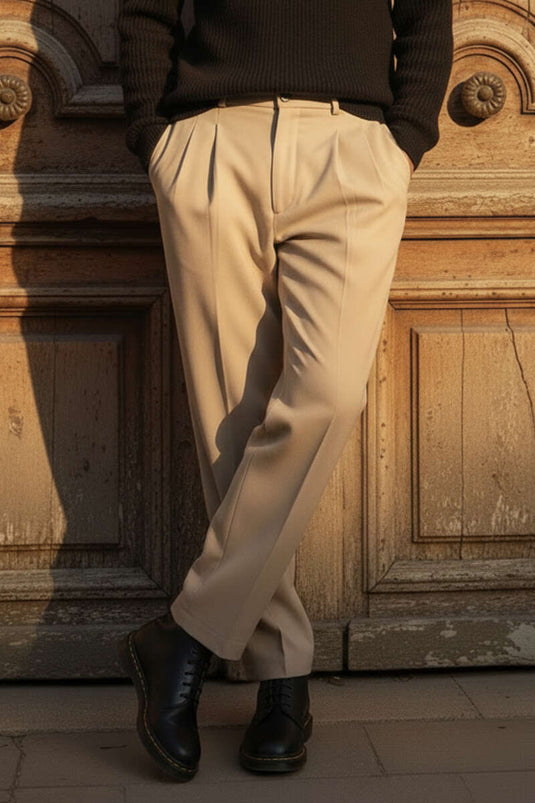 Broek met zakken en elastische tailleband voor heren, beige