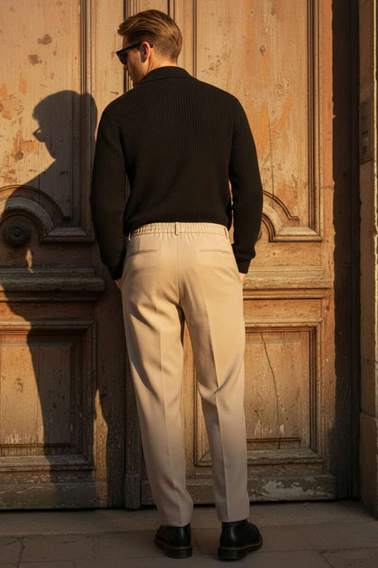 Broek met zakken en elastische tailleband voor heren, beige