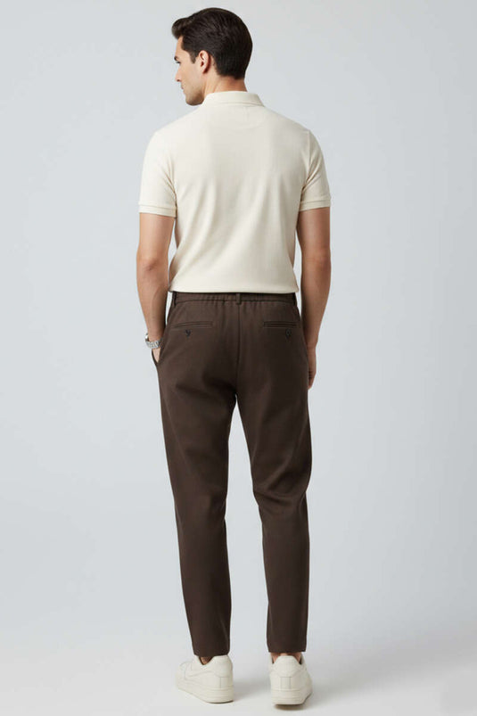 Pantalon ample pour homme avec poches et taille élastique, couleur marron
