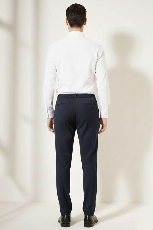 Pantalon pour homme à ceinture élastiquée bleu marine à plis