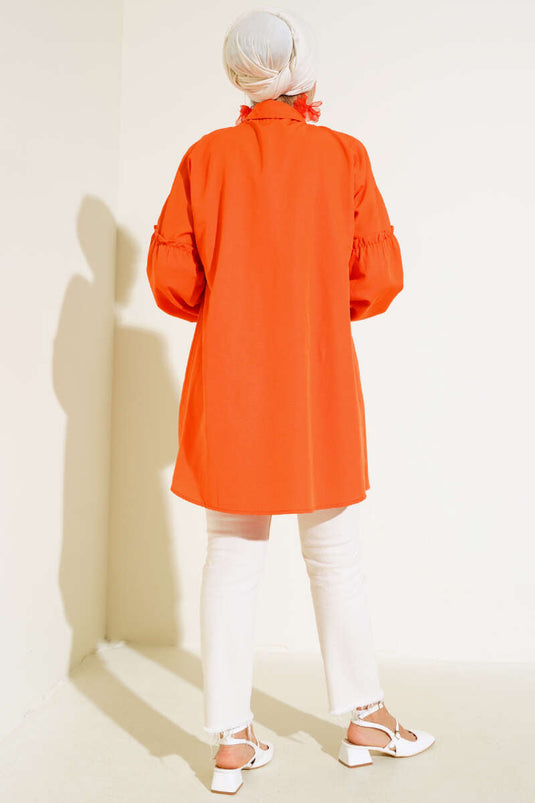 Chemise Brodée Florale Plissée Orange