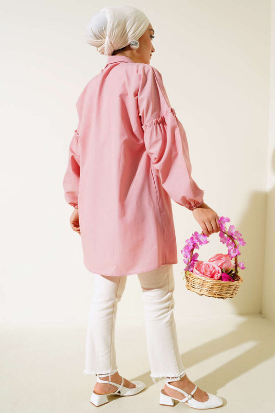 Chemise Plissée Brodée Florale Poudre