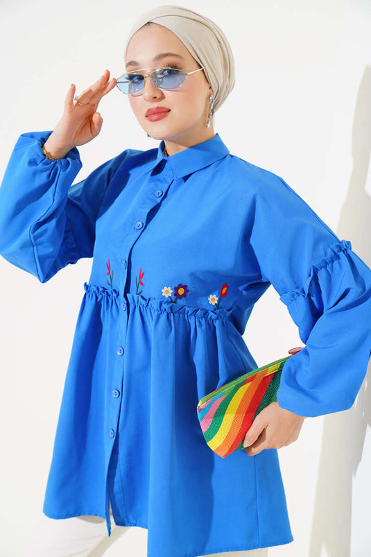 ساكس قميص مطرز بالأزهار مطوي