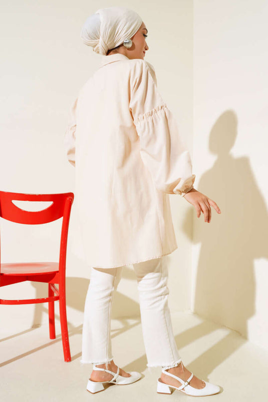 Chemise Plissée Brodée Florale Stone