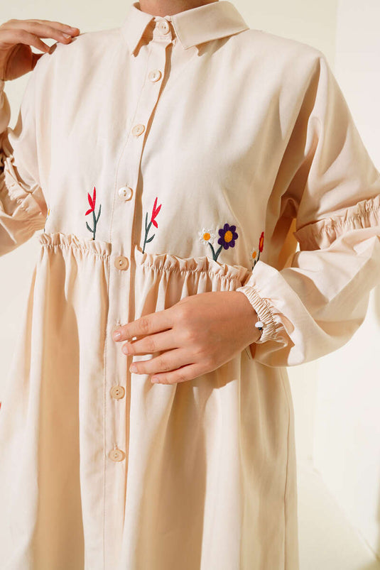 Chemise Plissée Brodée Florale Stone