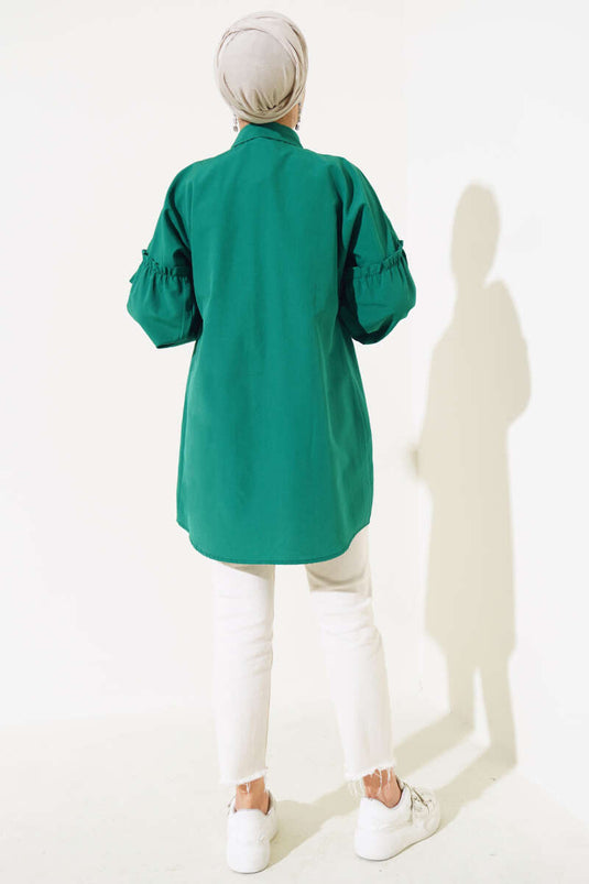 Chemise Brodée Florale Plissée Vert