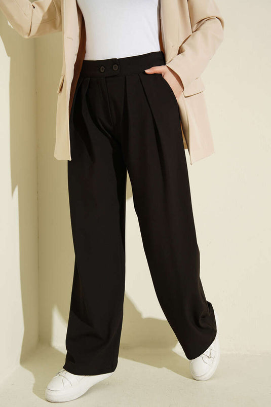 Pleated Double-Button Loose Trousers Dark Brown