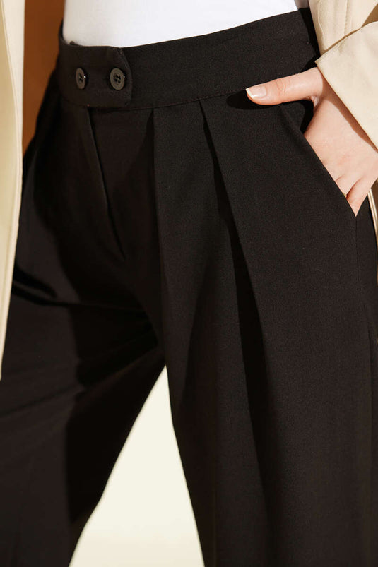 Pleated Double-Button Loose Trousers Dark Brown