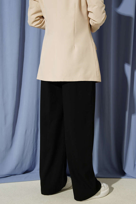 Pleated Double-Button Loose Trousers Black