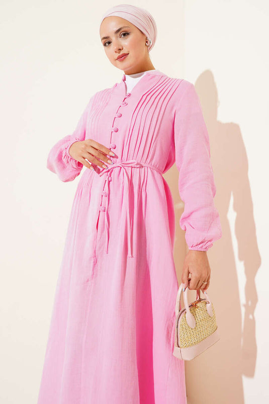 Plissiertes Kleid mit Knopfdetail, süßes Pink