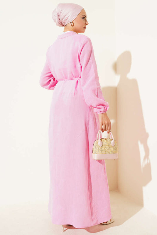 Plissiertes Kleid mit Knopfdetail, süßes Pink