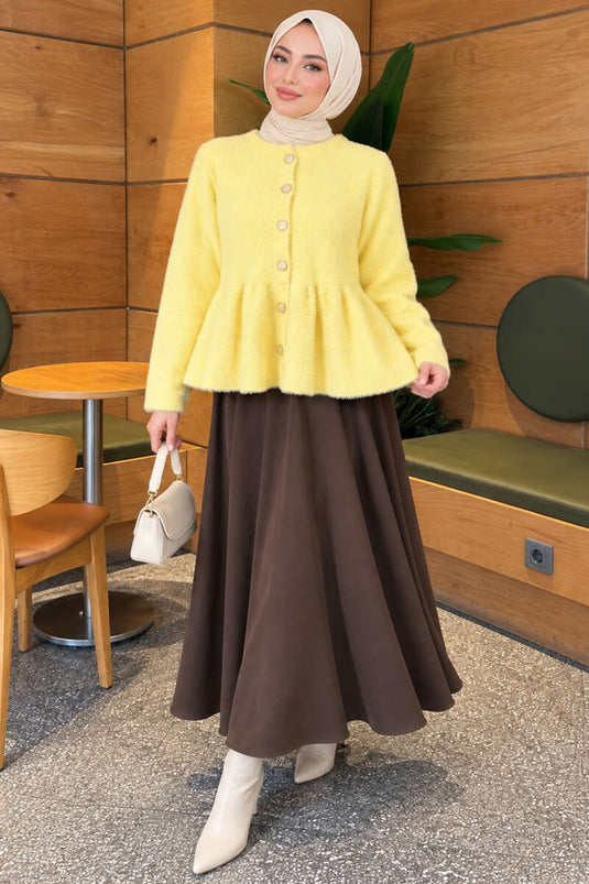 Cardigan Giallo A Piega Con Bottoni E Dettaglio Barba