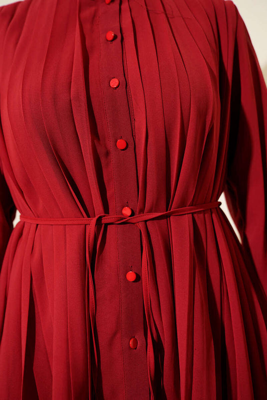 Ensemble deux pièces en mousseline plissée et boutonnée bordeaux