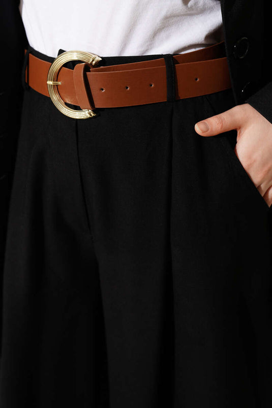 Oversize Hose mit Falten und Gürtel Schwarz