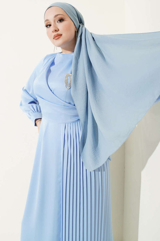 Pleated Side-Tied Satin Evening Dress Baby Blue