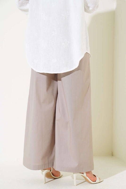 Pileli Zincir Kemerli Pantolon Vizon