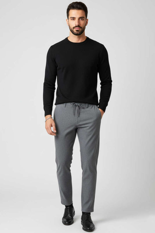 سروال رجالي رمادي بدون جيوب مع رباط خصر