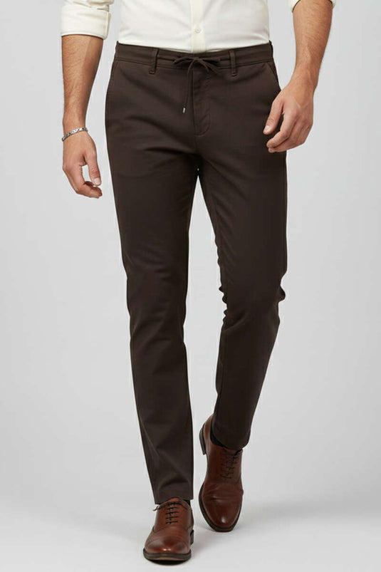 Pantalon pour homme à cordon de taille sans ceinture Marron