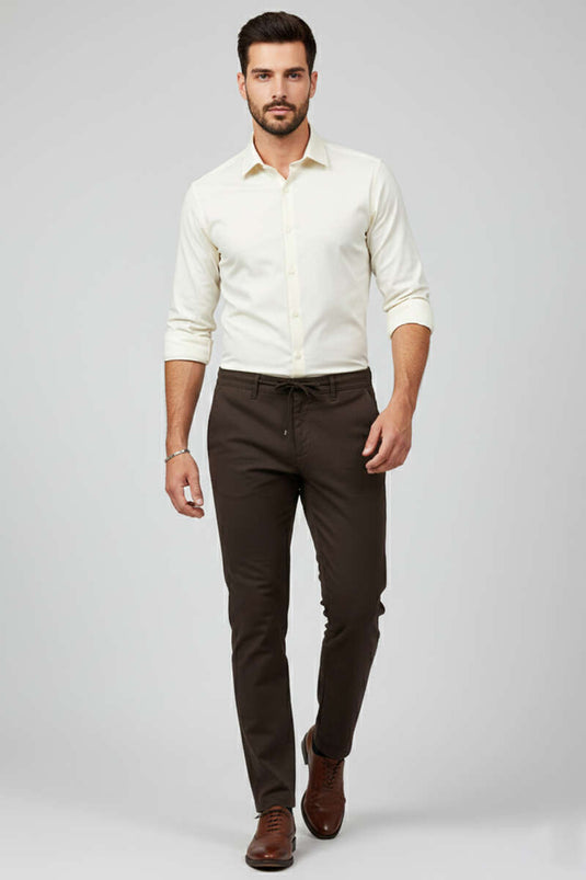 Pantalon pour homme à cordon de taille sans ceinture Marron