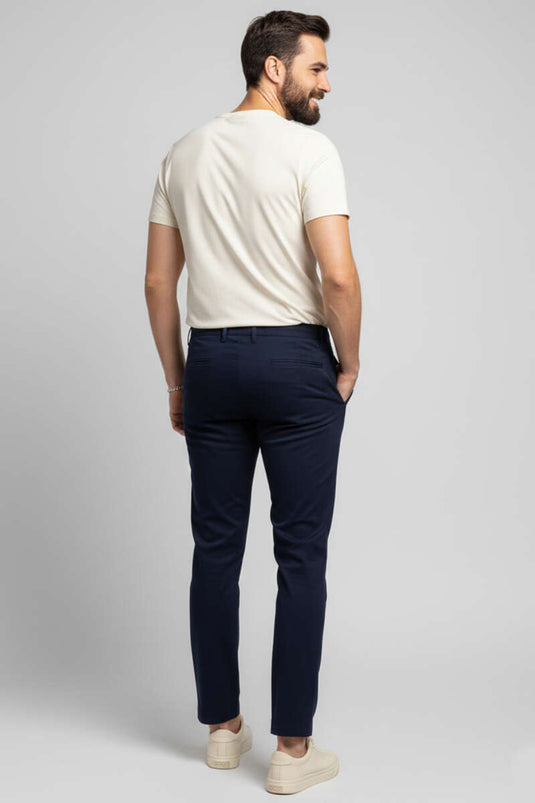 Pantalon pour homme à cordon de taille sans ceinture Bleu marine