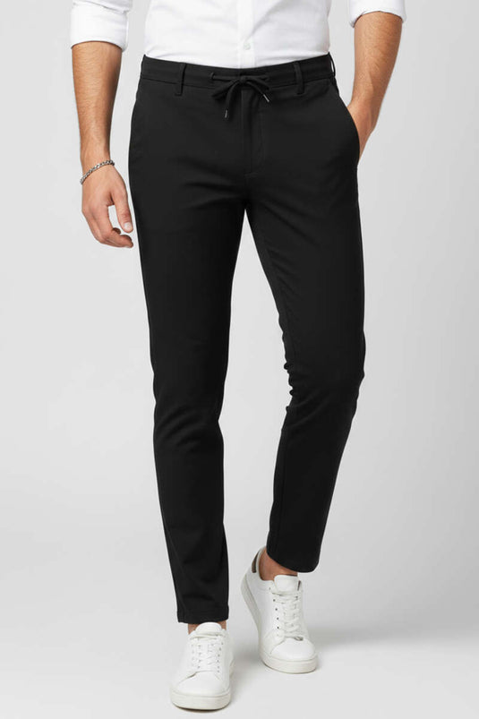 Pantalon pour homme à cordon de taille sans ceinture Noir