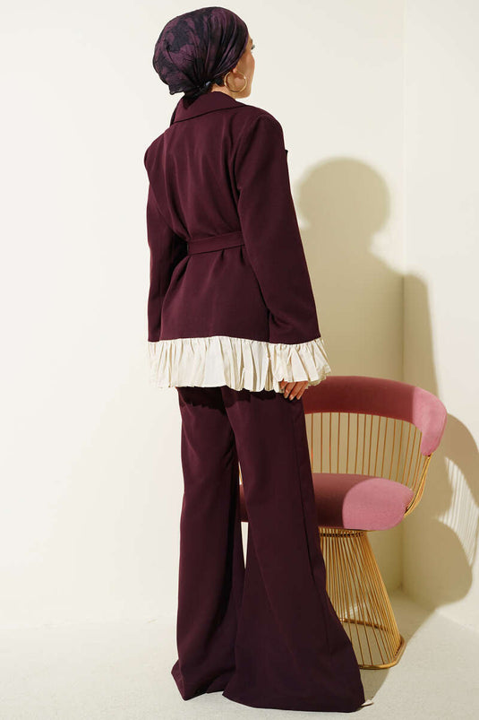 Plissé Detail Wrap Two-Piece Set in Burgundy