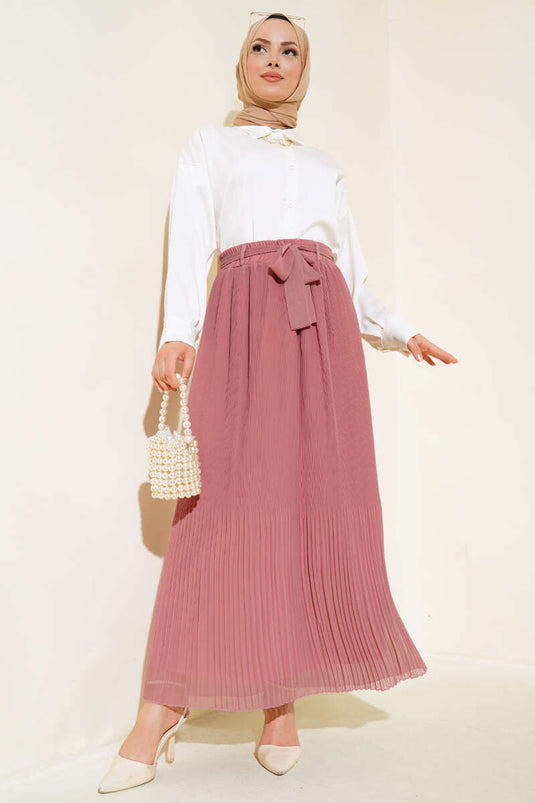 Pleated Detailed Chiffon Skirt Rose Dust