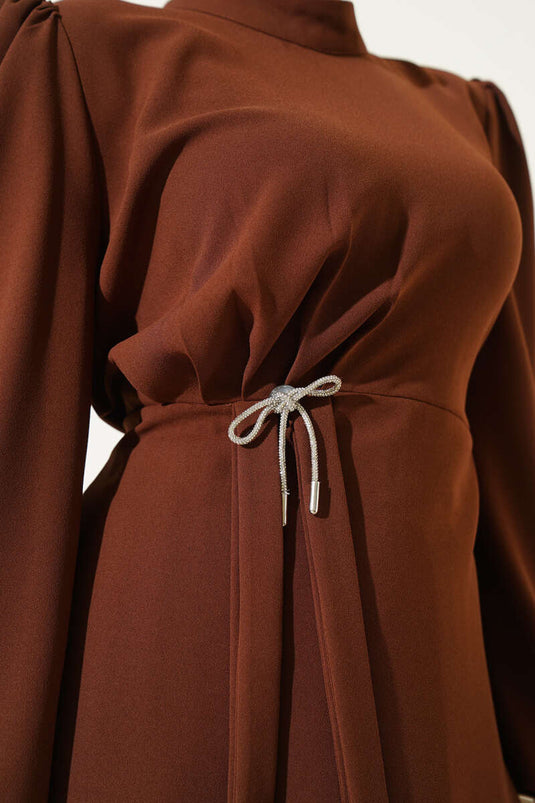 Geplooide rok tuniek tweedelige set bruin