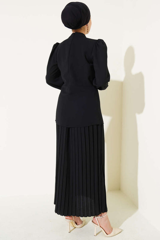 Ensemble deux pièces tunique à jupe plissée noire