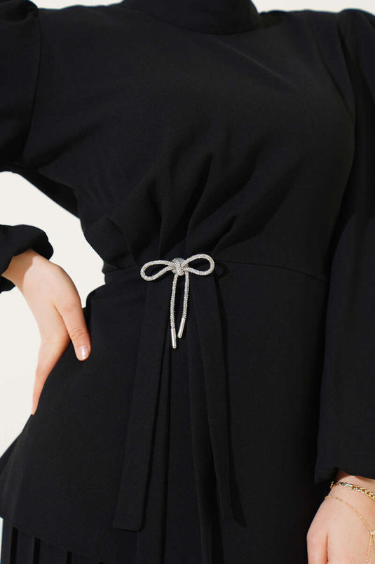 Ensemble deux pièces tunique à jupe plissée noire