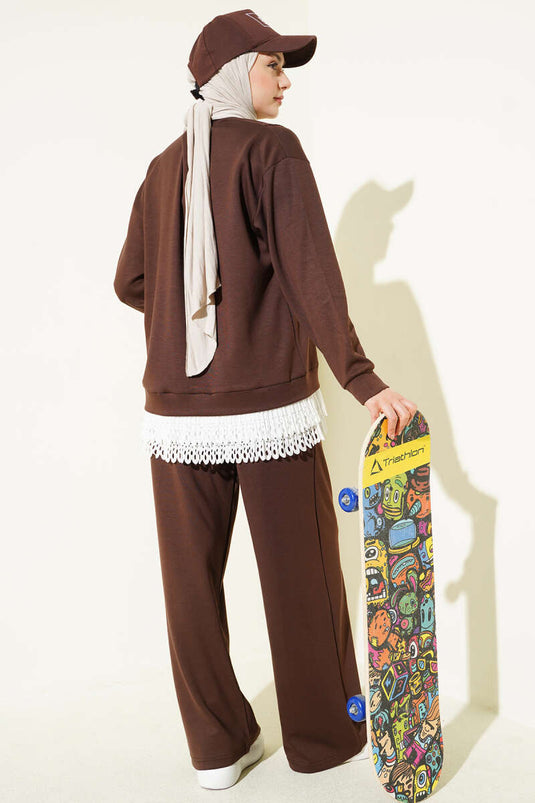 Pleated Yarn-Dyed Set Brown