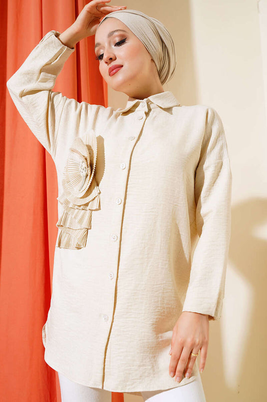 Pleated Swirled Shirt Beige