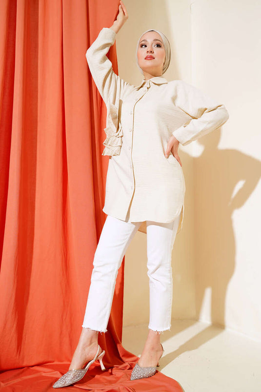 Pleated Swirled Shirt Beige