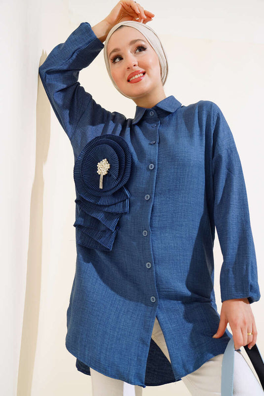 Pleated Swirled Shirt Indigo