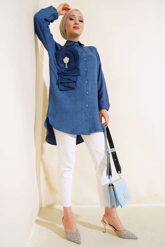 Pleated Swirled Shirt Indigo